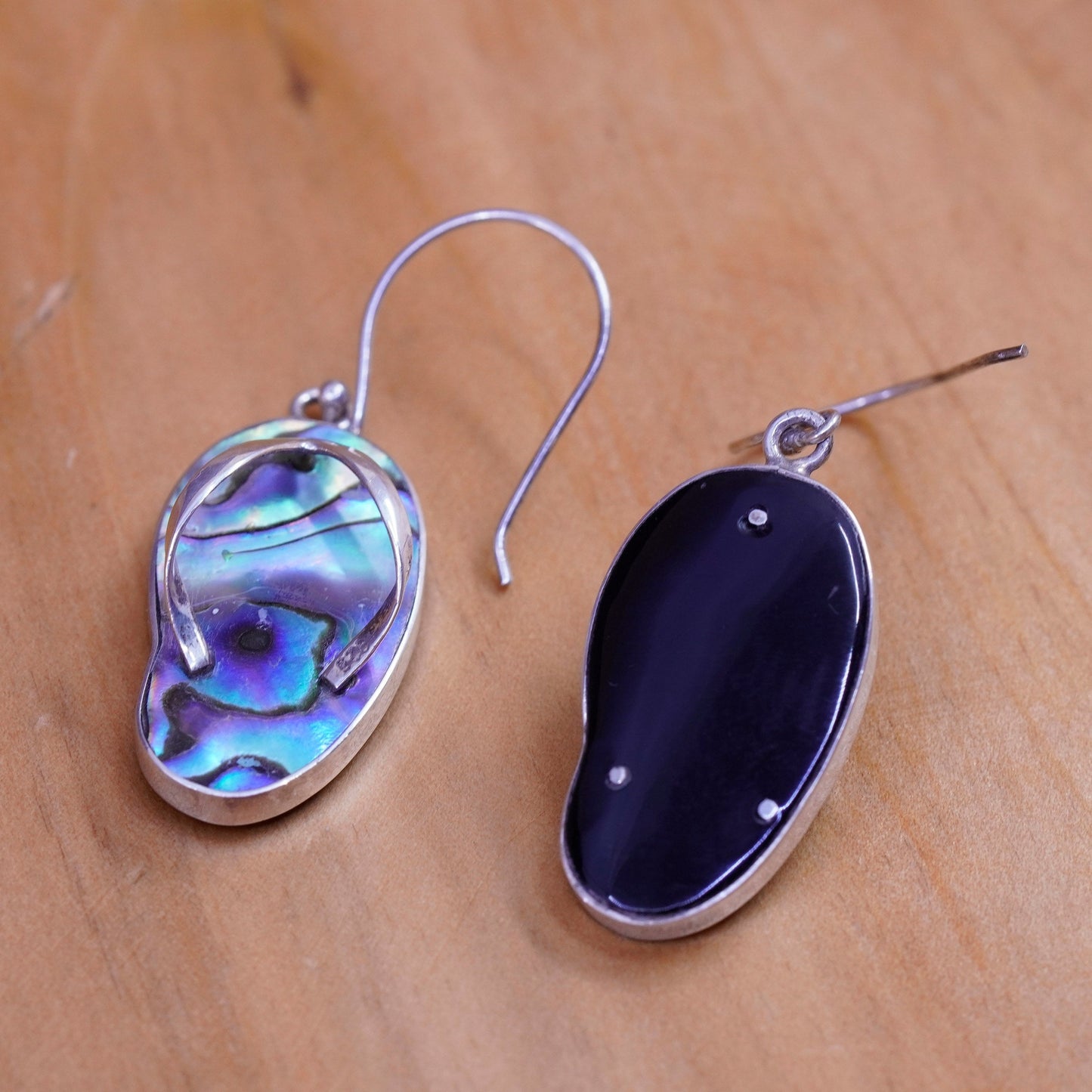 Vintage Sterling 925 silver handmade sandal flip flop earrings with abalone