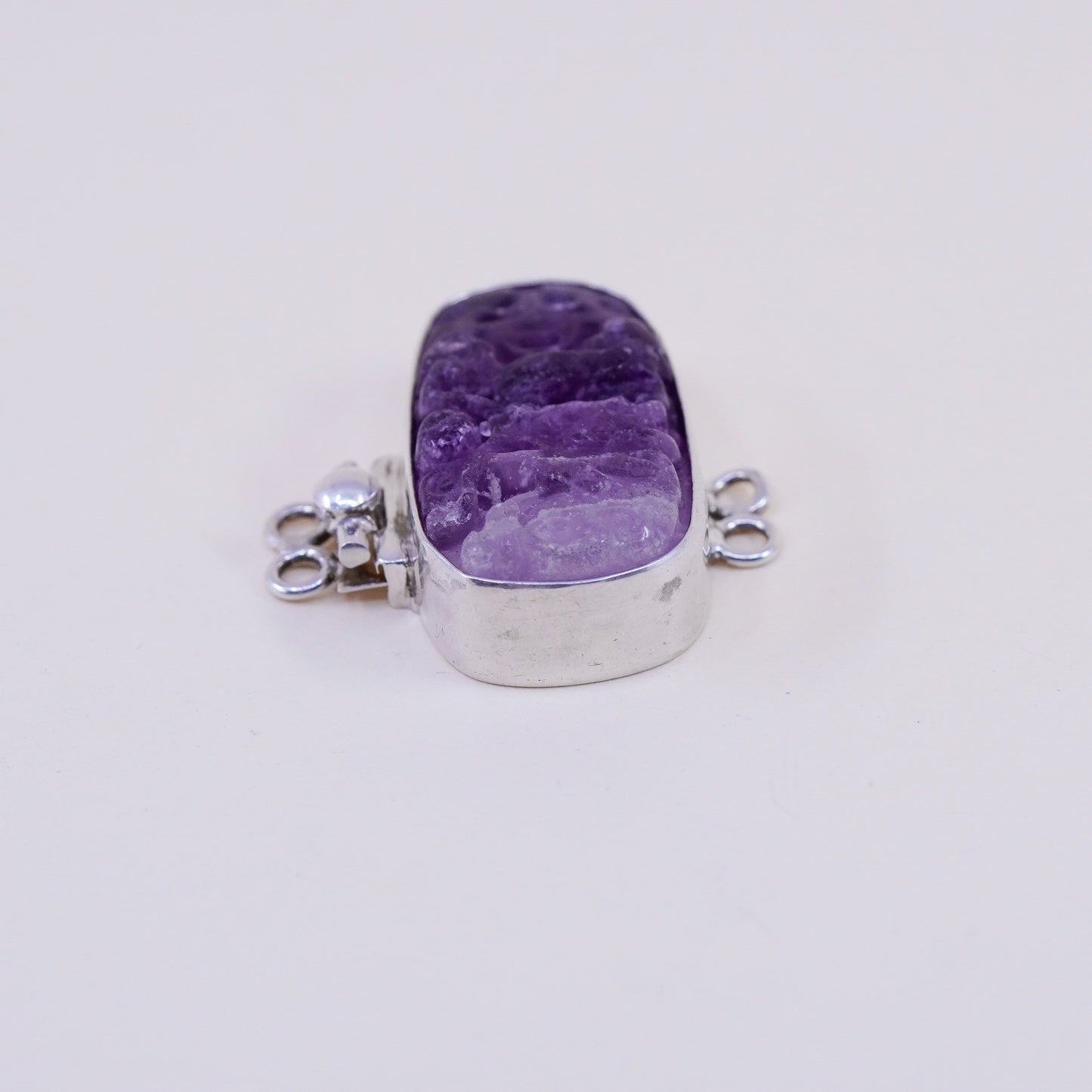 vintage 925 Sterling 925 silver handmade bracelet closure with carved fluorite