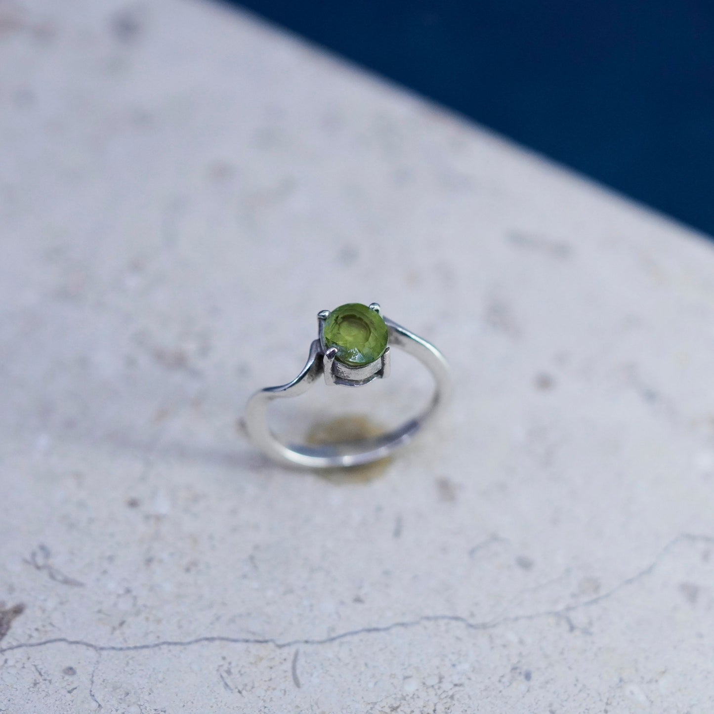 Size 7, vintage Sterling silver handmade ring, 925 stackable band with peridot