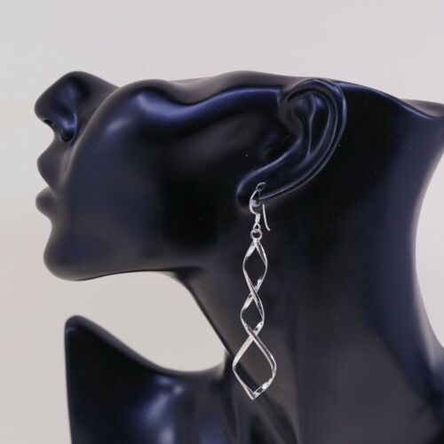 Vtg 925 Sterling Silver Handmade Twisted Dangle Earrings, Stamped 925