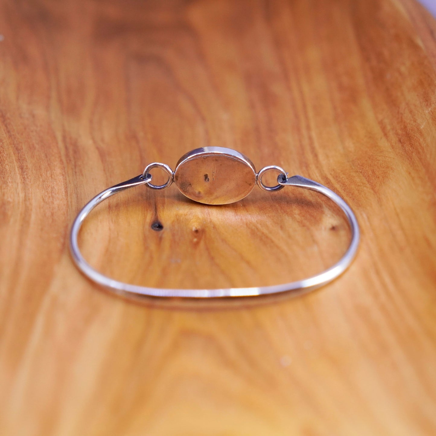 6.75”, Vintage Sterling silver handmade bracelet, 925 hinged bangle with enamel