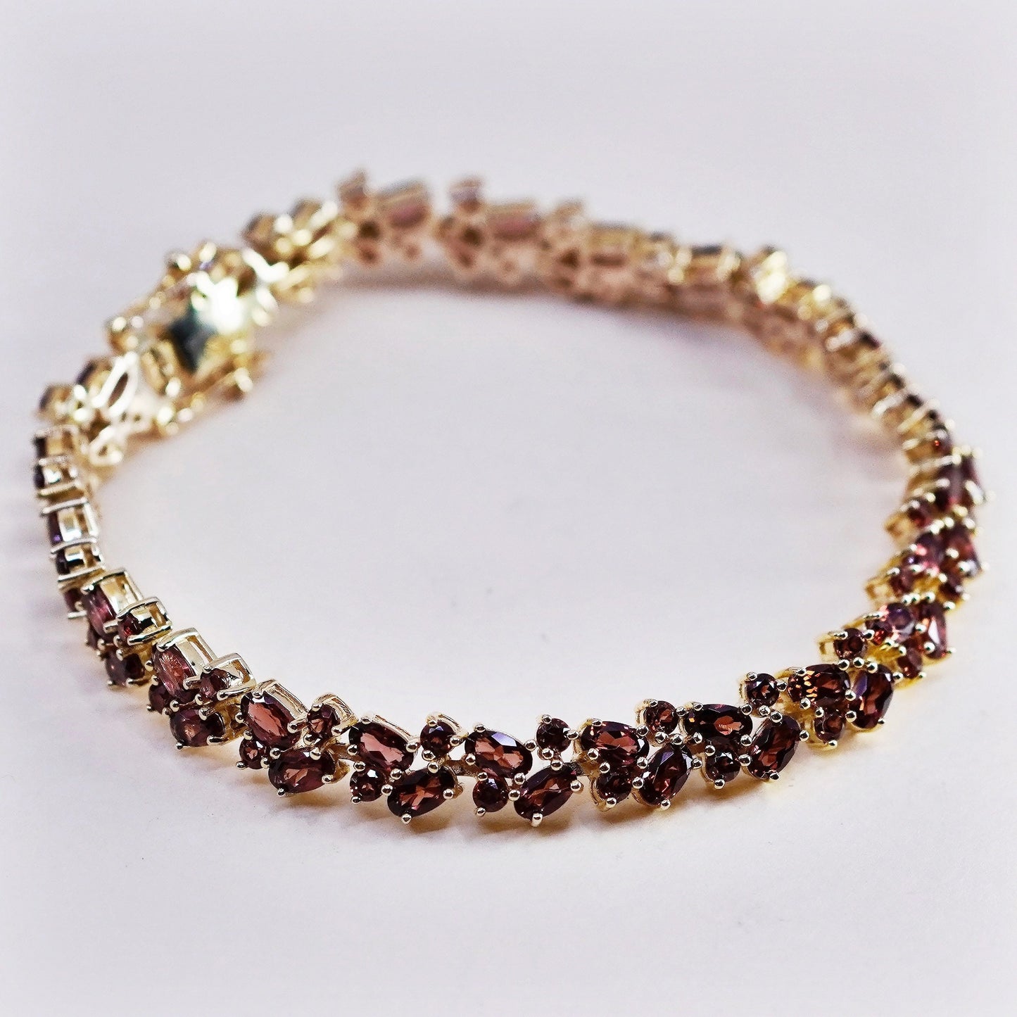 7.5”, vermeil gold over Sterling 925 silver tennis bracelet with cluster ruby
