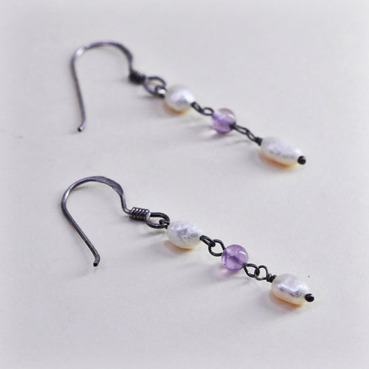 Vintage Sterling 925 silver handmade earrings with pearl drops