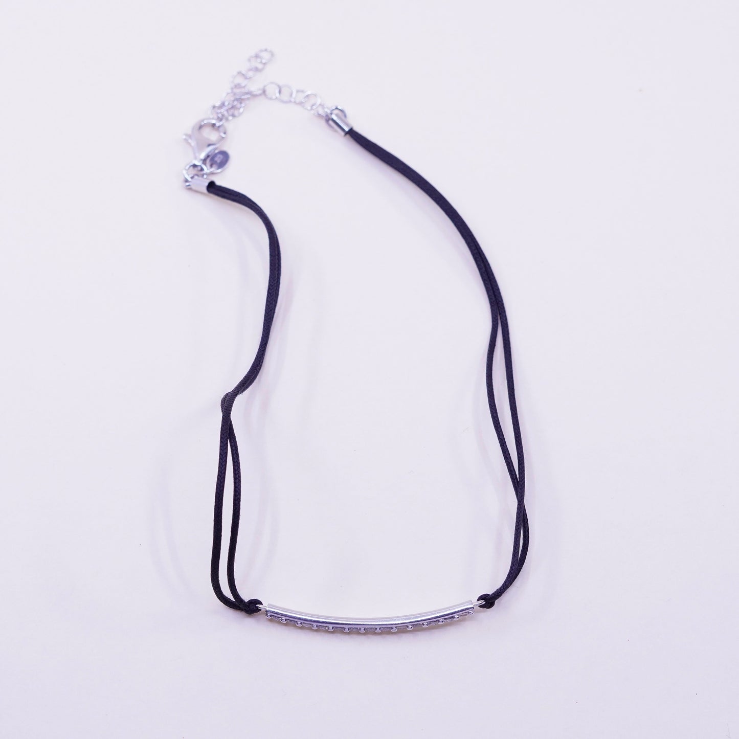 12+2”, Milor sterling 925 silver necklace choker collar linen core bar pendant