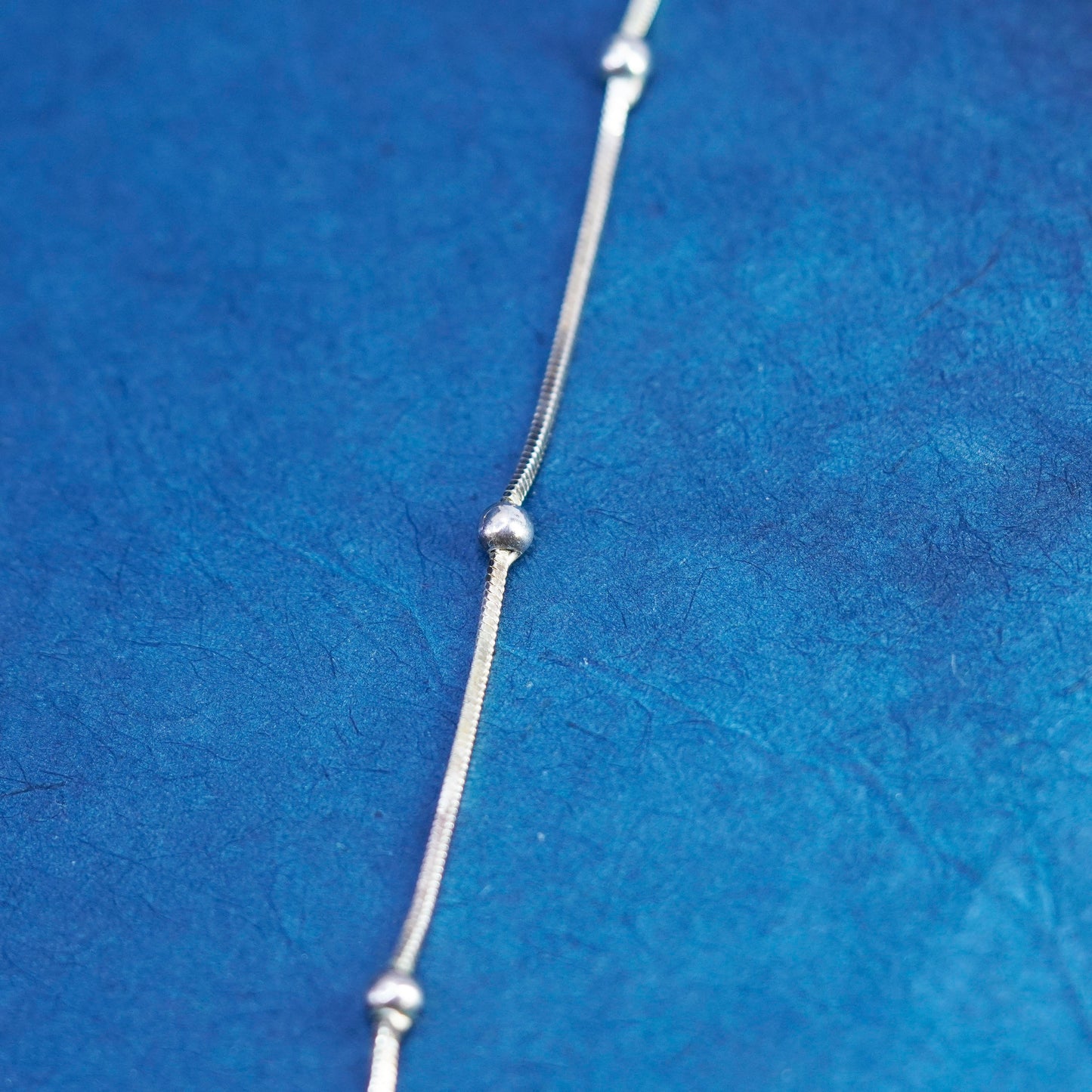 18”, 1.6mm, vintage Sterling silver necklace, 925 square snake chain with beads
