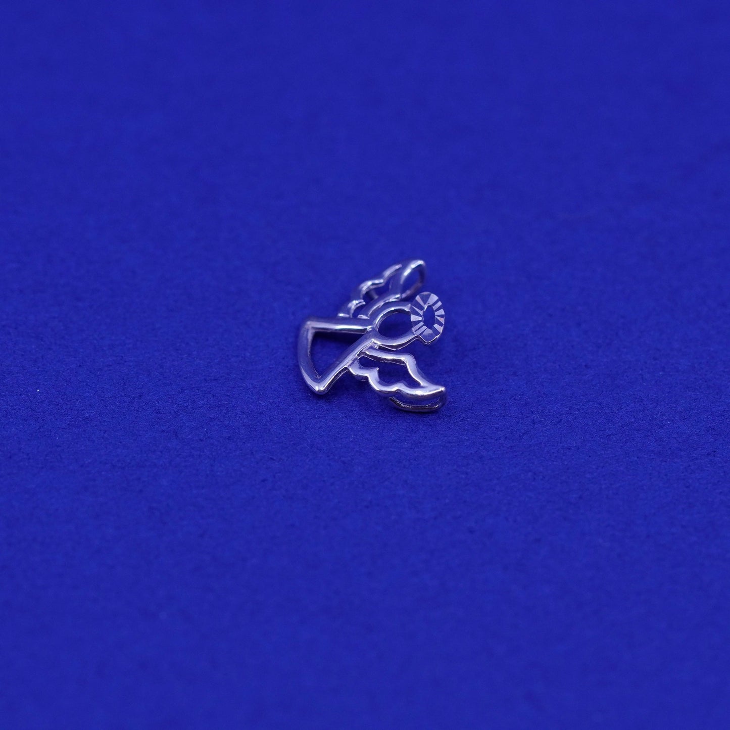 Vintage solid 10K white gold angel pendant charm