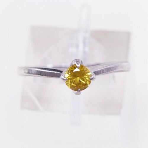 Sz 7.75, Vtg ESPO Sterling Silver handmade Ring, 925 Silver W/ citrine