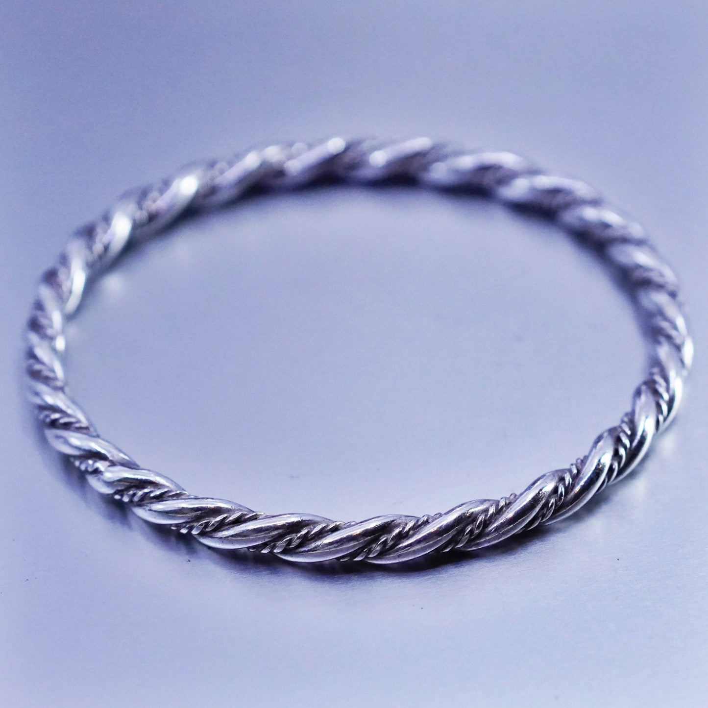 8”, Vintage Sterling 925 silver handmade bracelet, twisted cable bangle