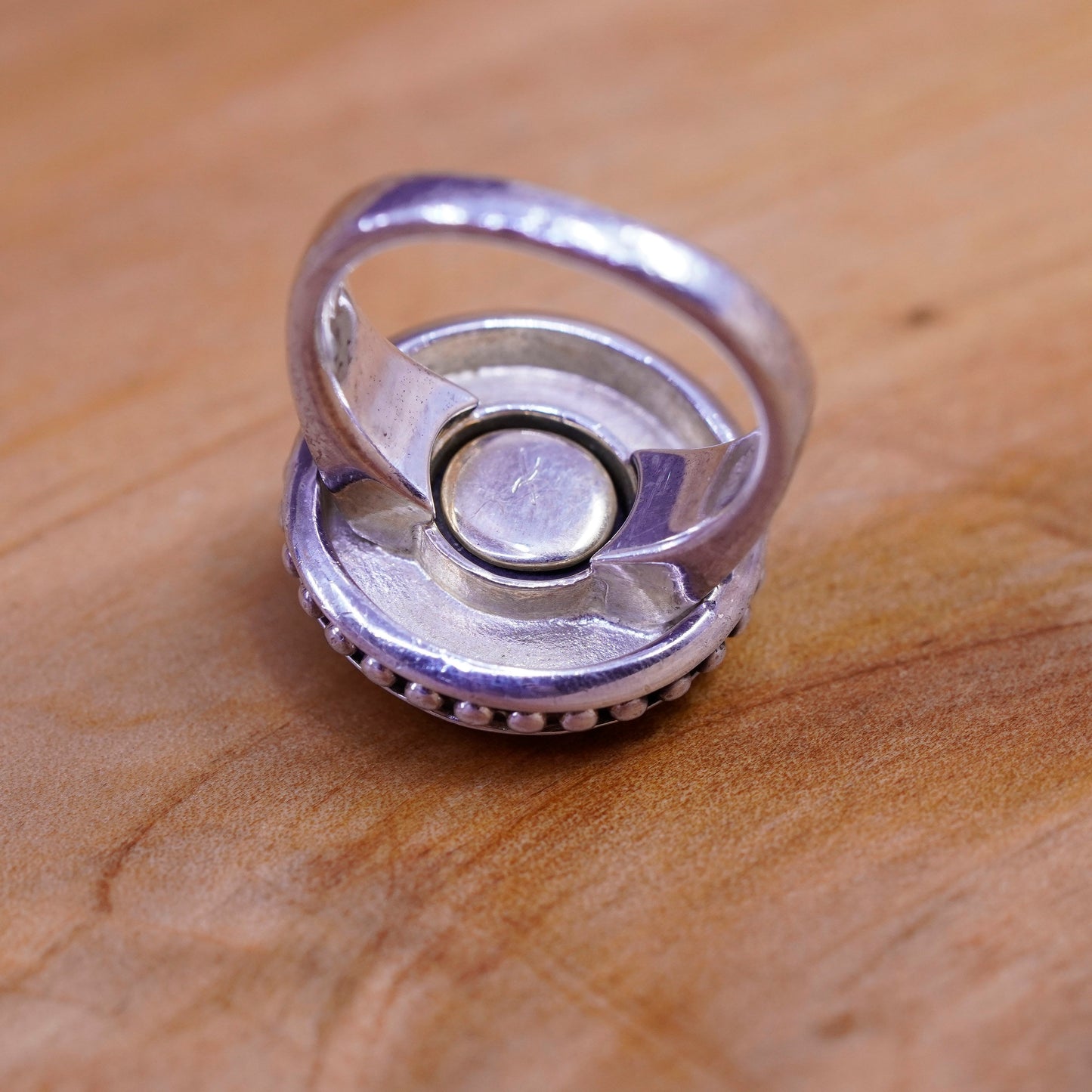 Size 5.75, vintage Kameleon sterling 925 silver handmade ring with cz and beads