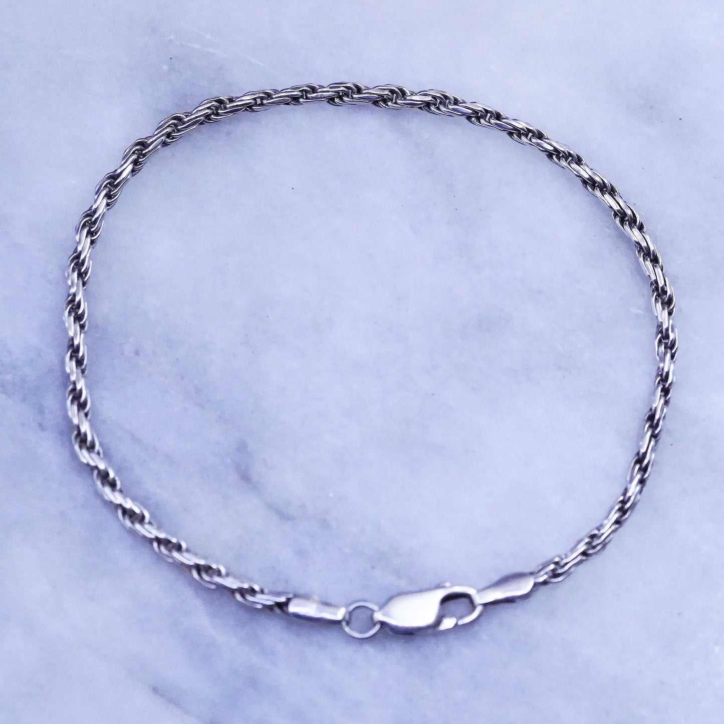 7.5”, 2mm, vintage sterling silver handmade bracelet, Italy 925 rope chain