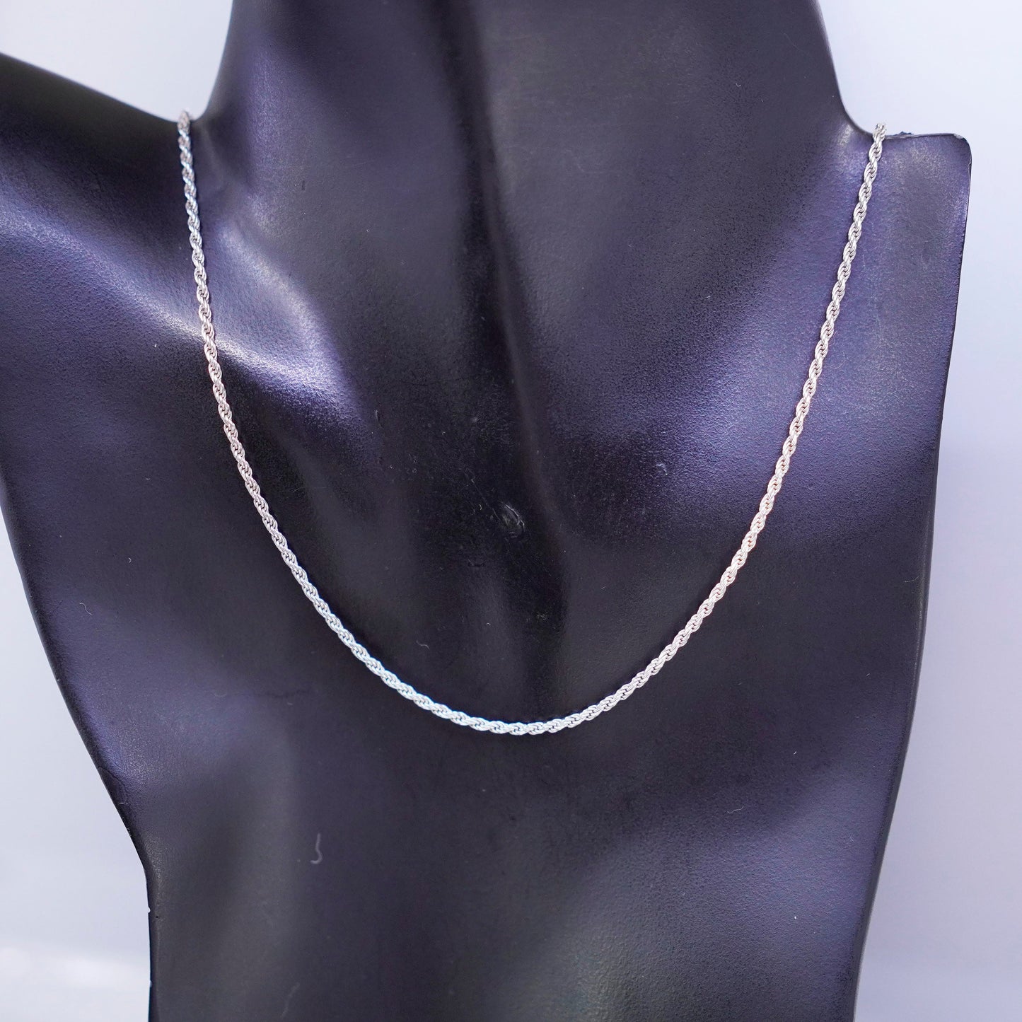 20” 2mm, vintage Sterling 925 silver rope chain necklace