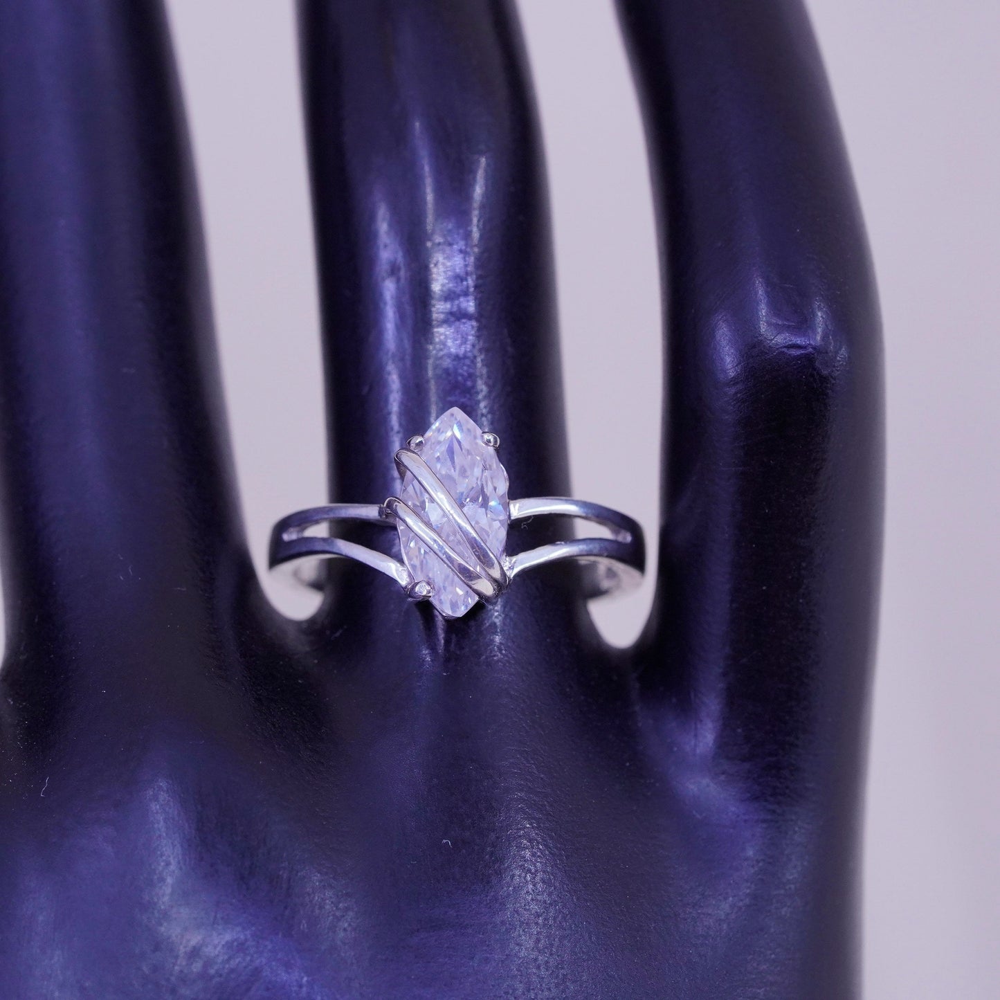 Size 8.25, vintage Sterling 925 silver Statement ring w/ marquise Cz