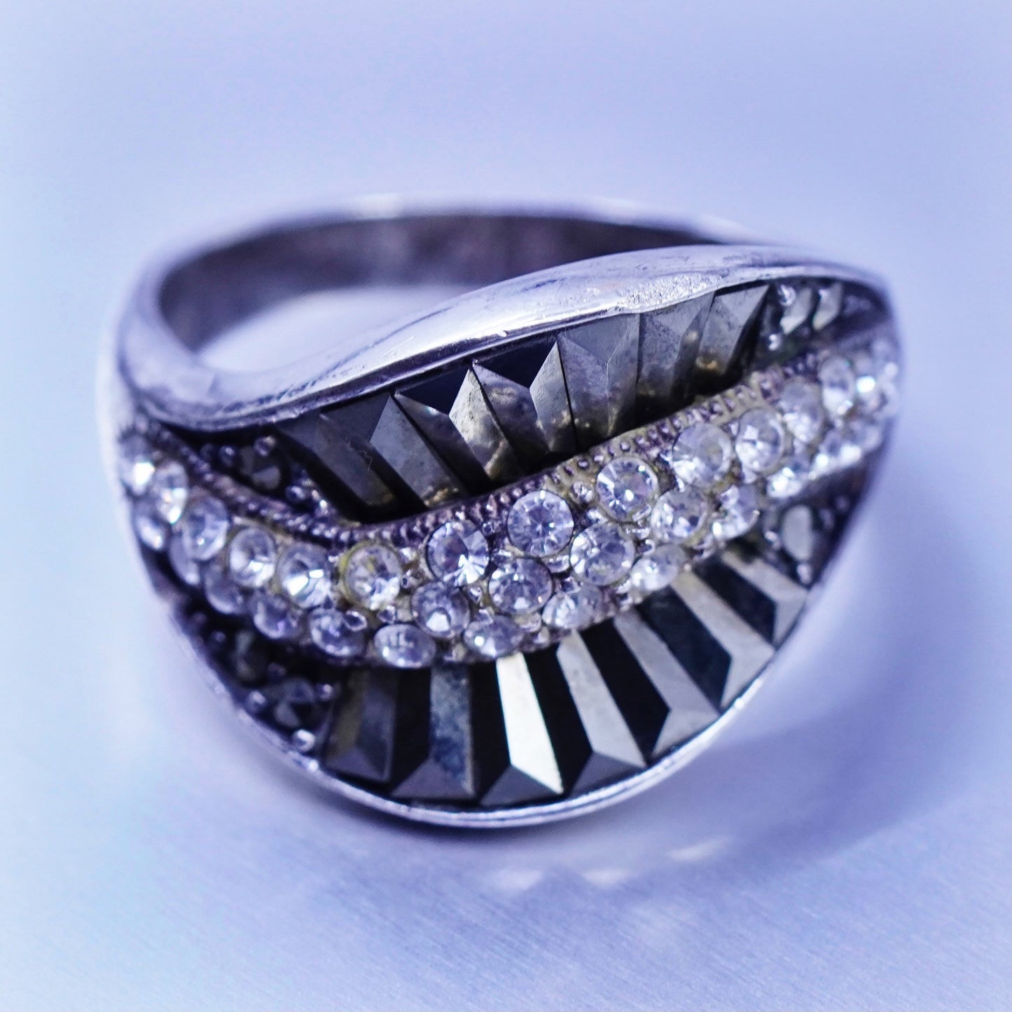 Size 10, southwestern Sterling 925 silver handmade ring, band marcasite cz
