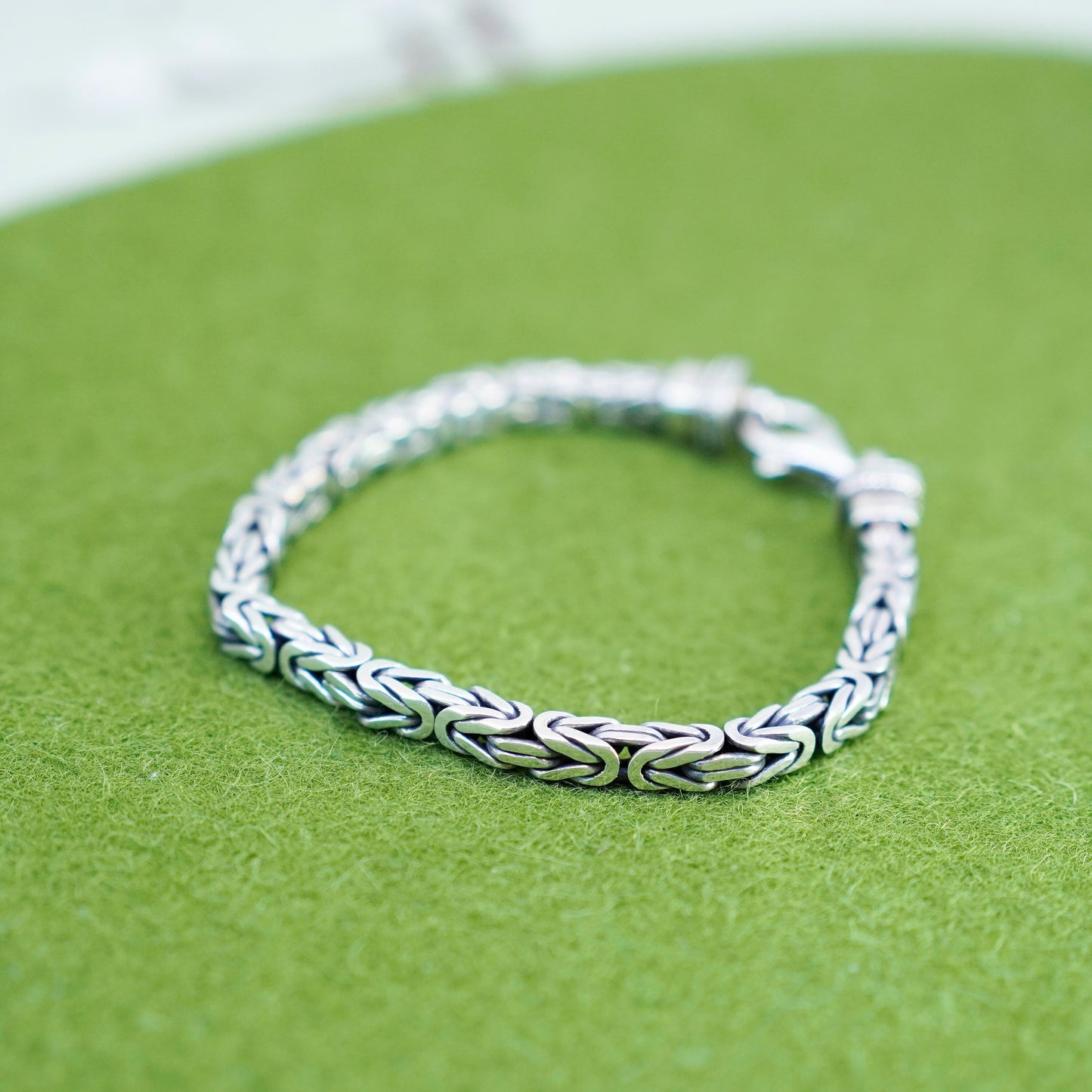 6.25”, Sterling silver handmade bracelet, square 925 Byzantine, birdcage chain