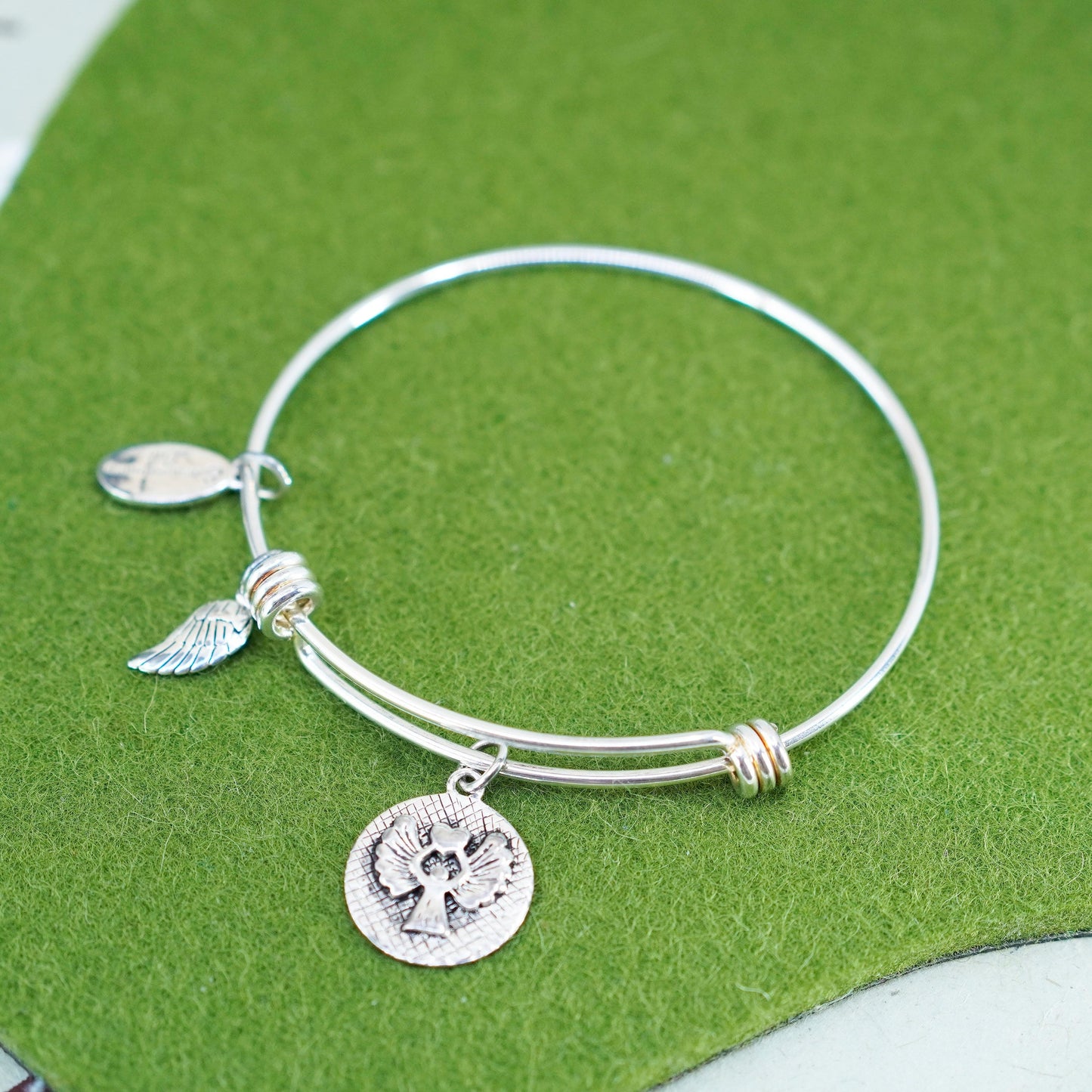adjustable, sterling silver bracelet, 925 bangle with Guardian angel tag charm