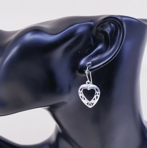 Vintage sterling silver handmade earrings 925 filigree heart, Stamped Sterling