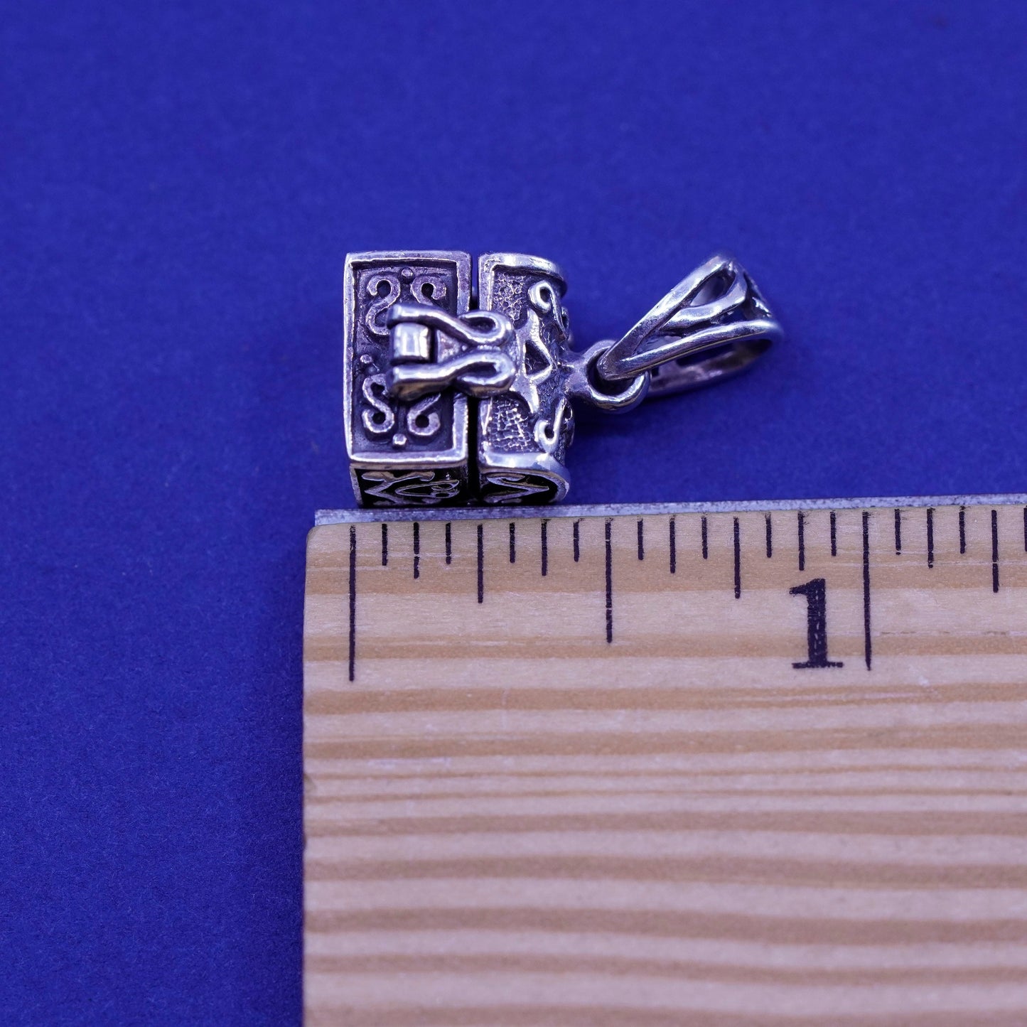 Vintage Sterling silver prayer box pendant, 925 prayer locket charm