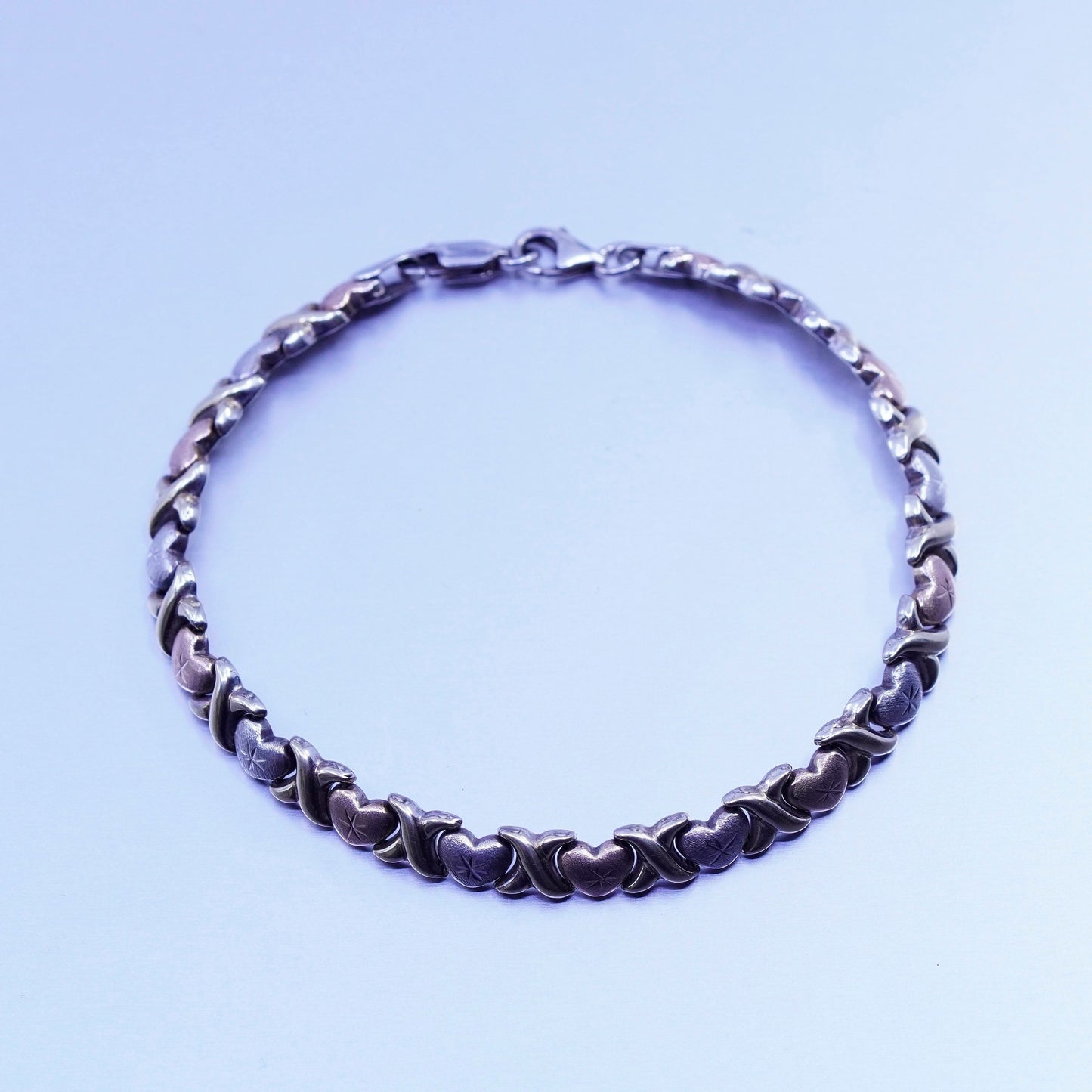 8”, 6mm, Vintage Italy two tone Sterling 925 silver bracelet, wishbone Y chain