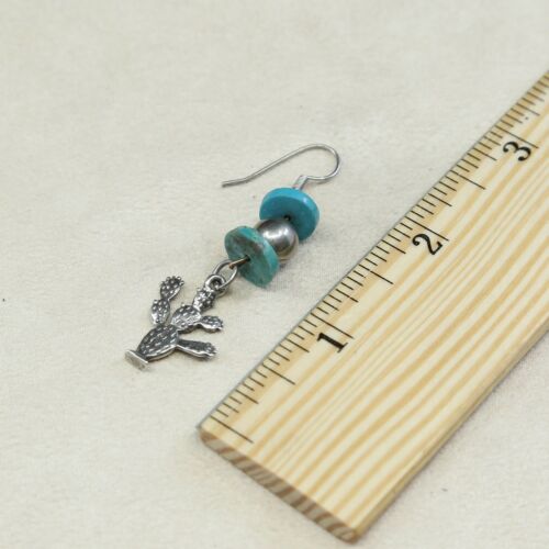 Vtg handmade Sterling 925 Silver earrings W/ Turquoise N Cactus Dangles