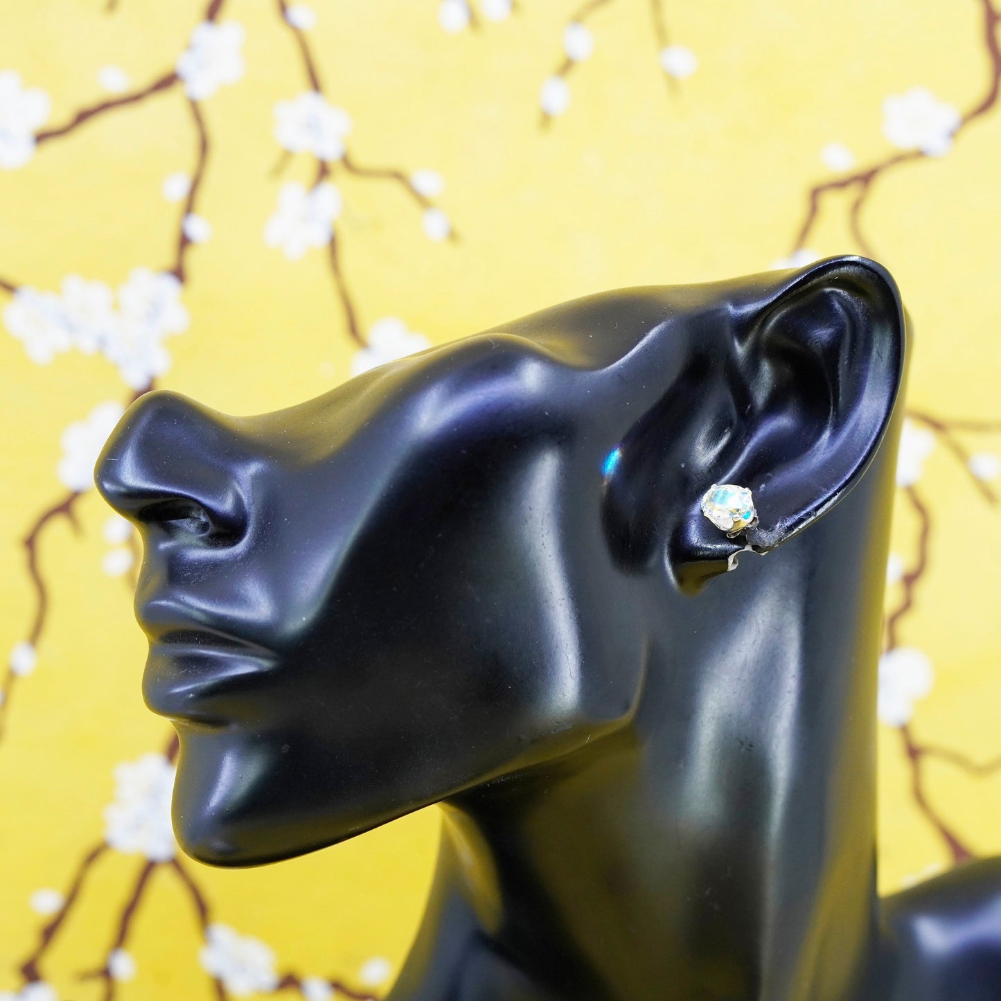 Vintage Sterling 925 silver handmade studs, earrings with crystal