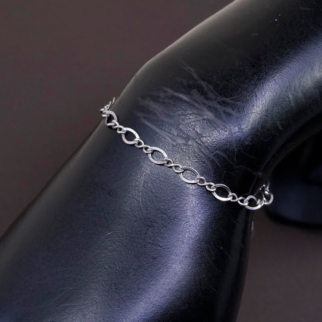 7.75", 4mm Sterling silver handmade bracelet, 925 figaro chain, stamped 925