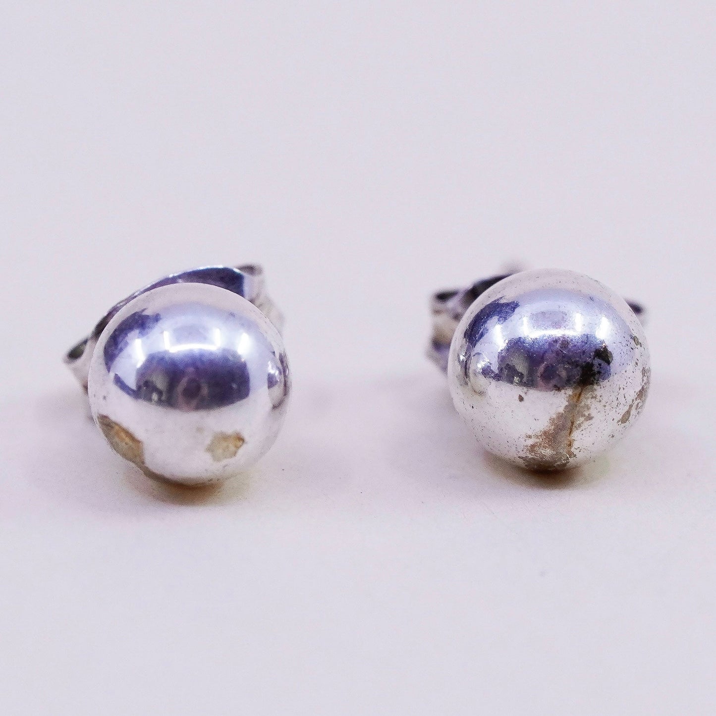 5mm, Vintage sterling silver sphere studs, handmade 925 earrings with star