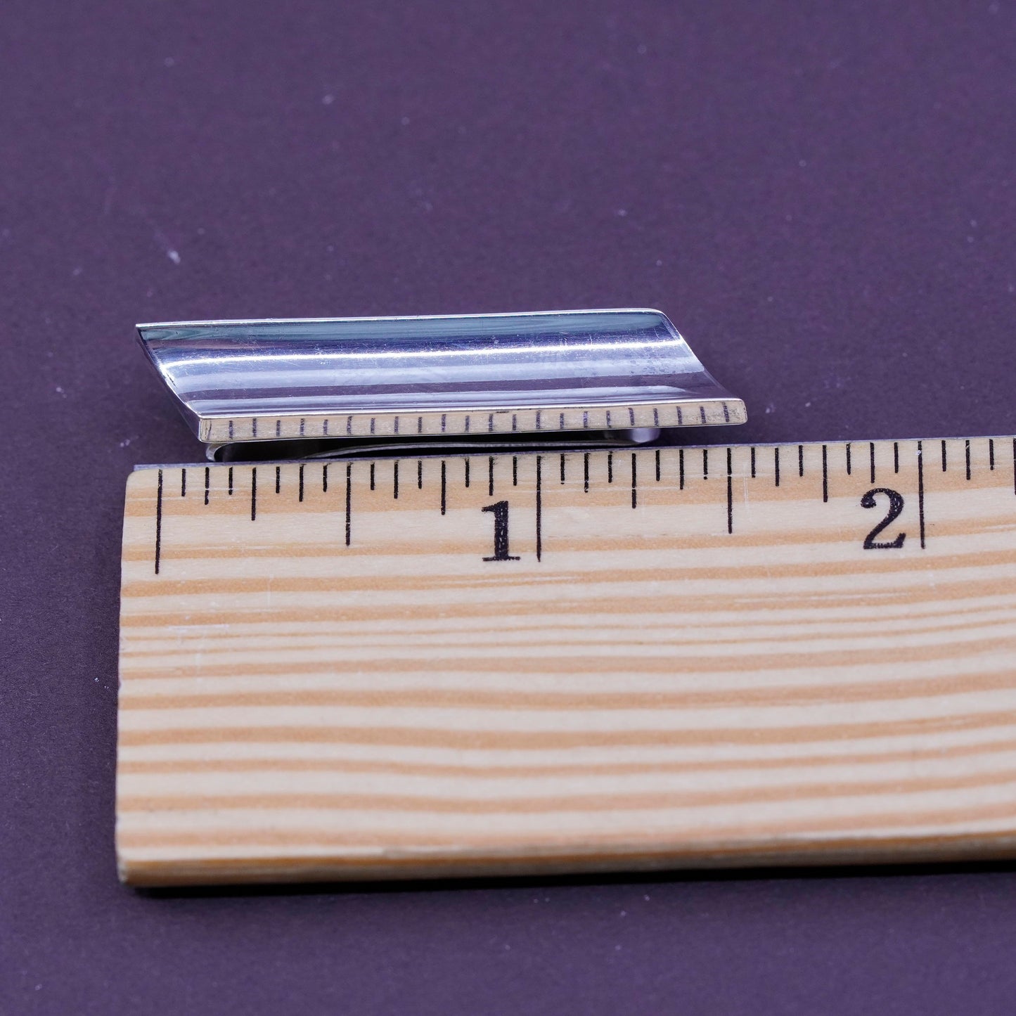 Vintage mexico sterling silver handmade tie clip, modern 925 ribbed tie clip