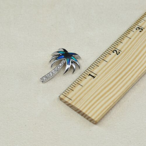 Vintage Sterling Silver Pendant, 925 Palm tree W/ Opal Inlay And Crystal Detail