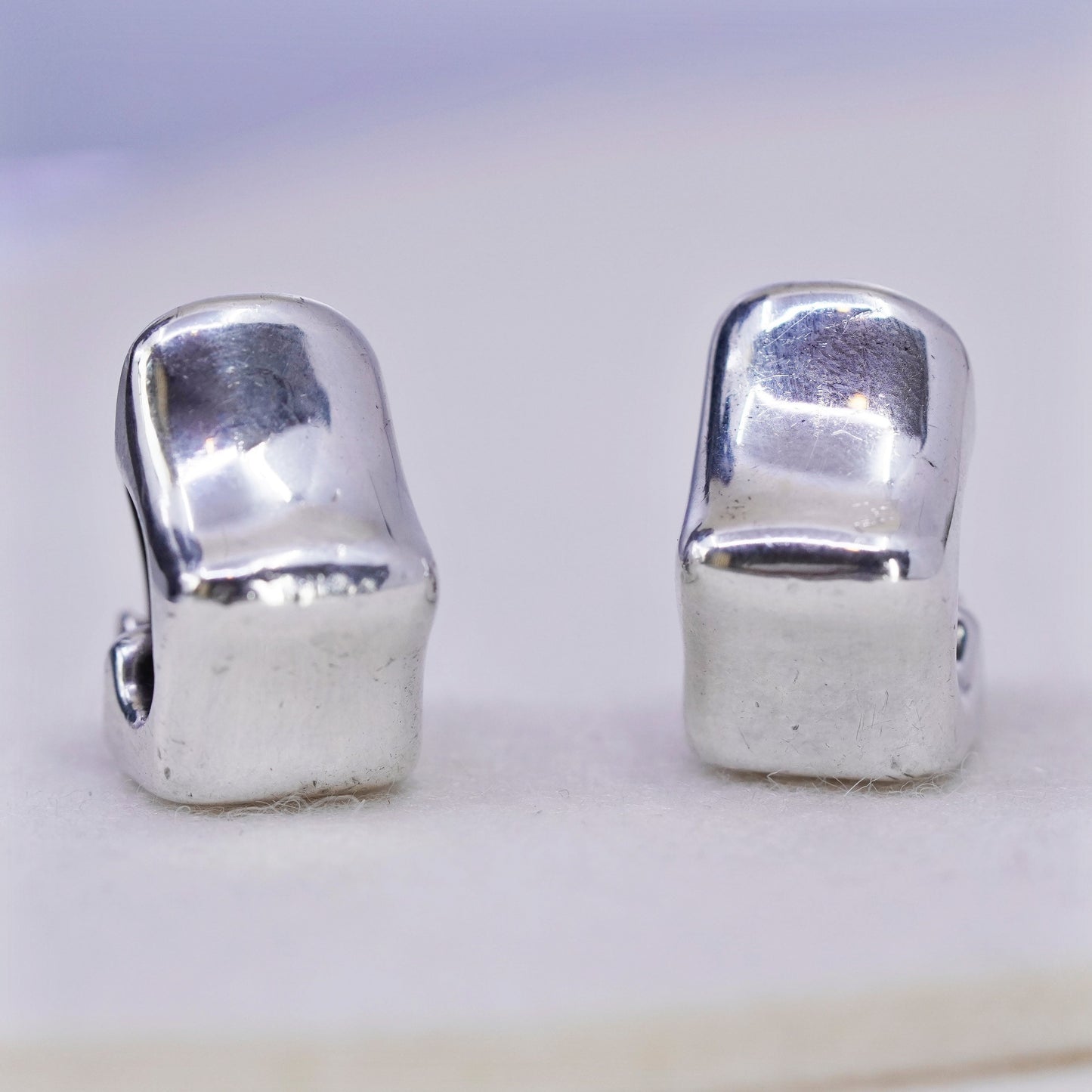 Vintage modern Sterling 925 silver handmade earrings, ribbed clip on