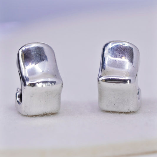 Vintage modern Sterling 925 silver handmade earrings, ribbed clip on