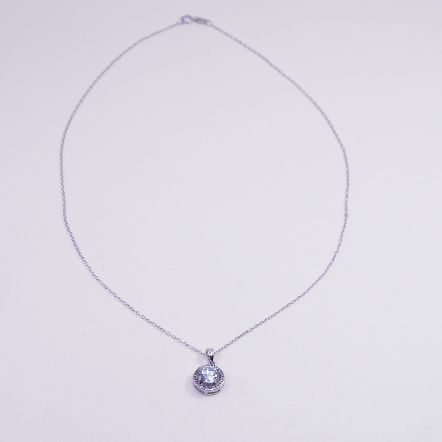 18”, vintage Sterling silver necklace, 925 circle chain with circle pendant Cz