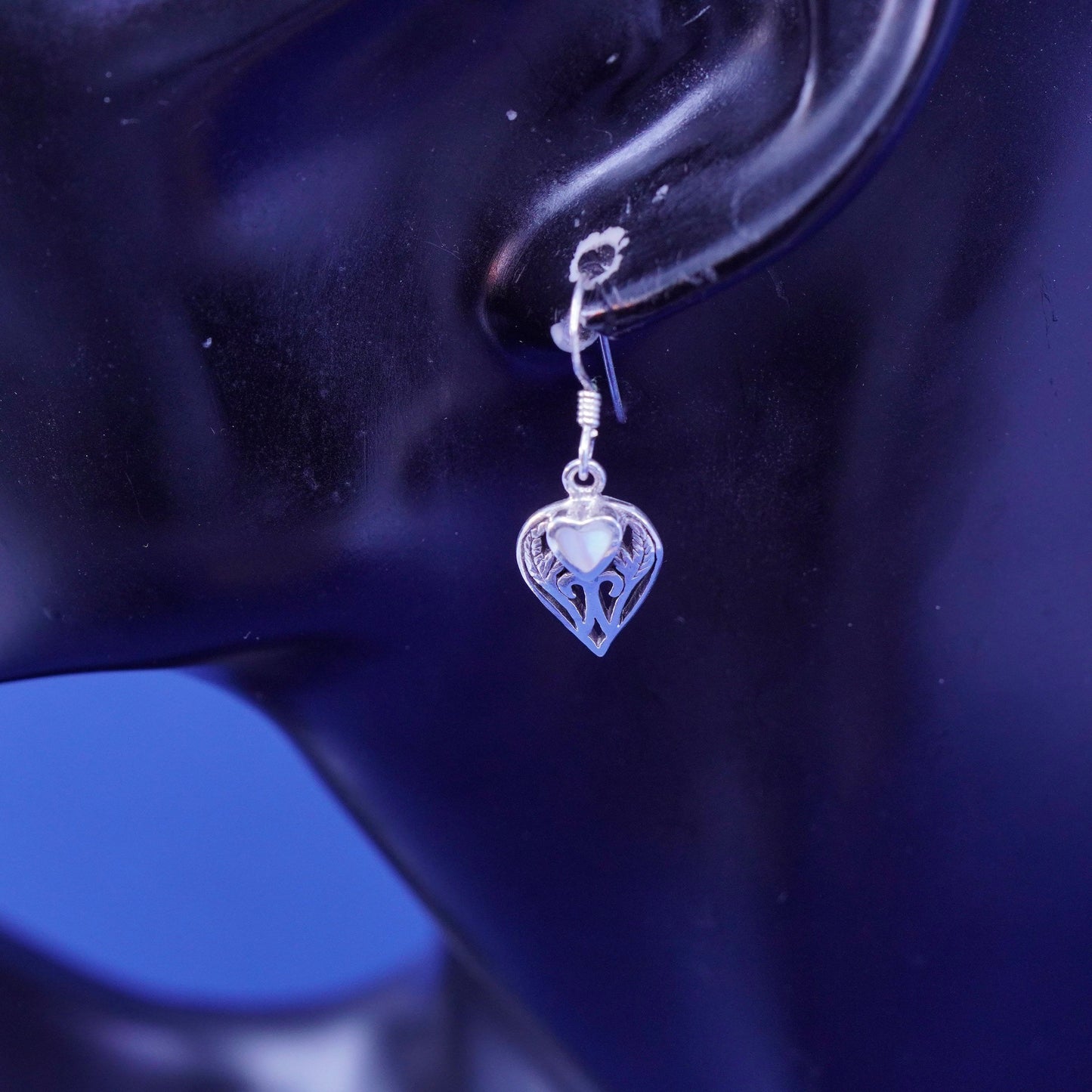 Vintage PSC Sterling 925 silver handmade earrings with heart Dangles