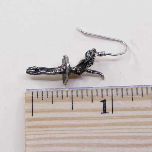 Vtg Sterling 925 Silver Handmade Solid Ballerina Dancer Earrings