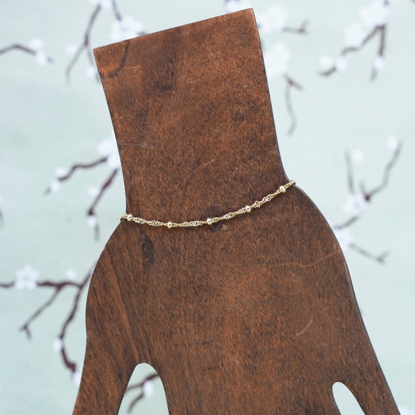 7.25”, vermeil gold over sterling silver bracelet, 925 twisted curb chain beads