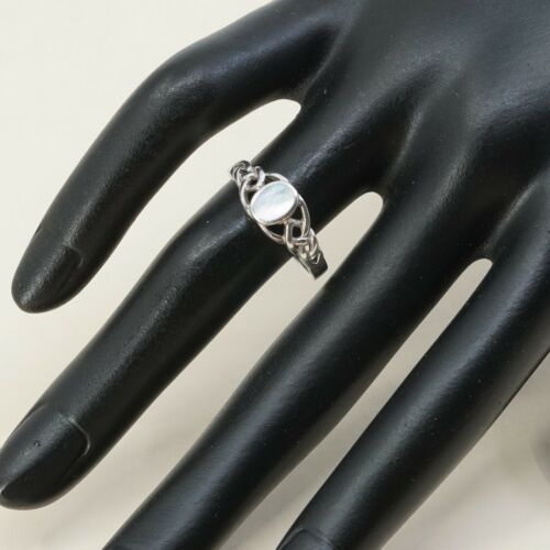 Sz 8, Vtg Navajo Sterling Silver Handmade Ring, 925 Silver Band W/ MOP inlay
