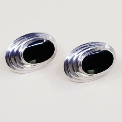 Vintage Sterling Silver Handmade Earrings, Mexico 925 Studs W/ Obsidian
