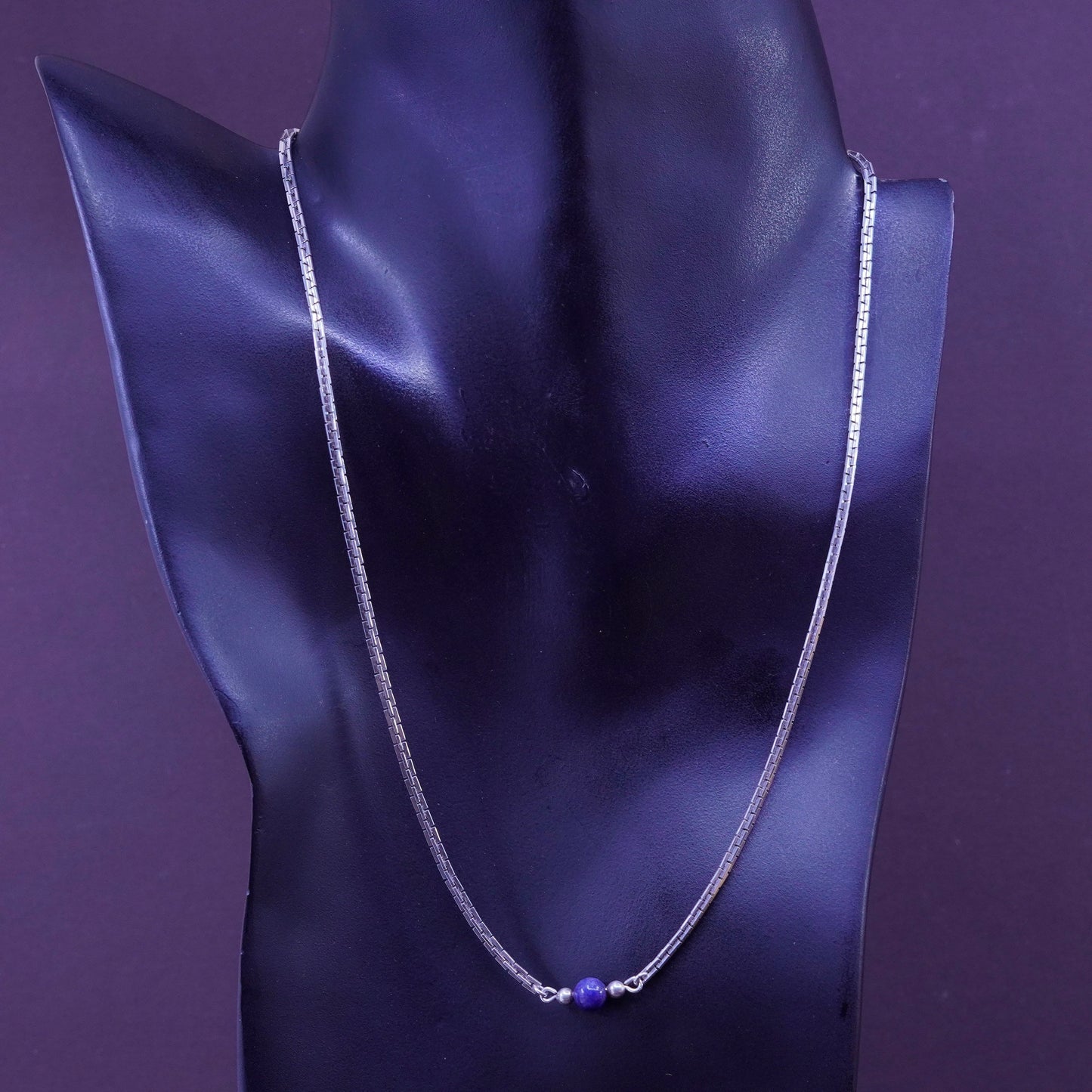 18”, sterling silver handmade necklace, 925 snake chain with lapis bead pendant