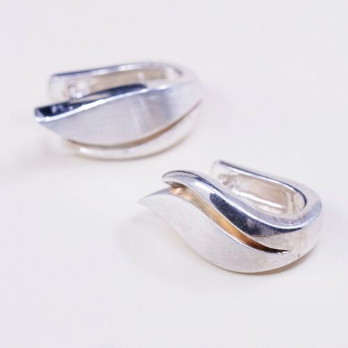 Vtg PB Sterling silver Handmade hoop earrings, 925 hoops huggie