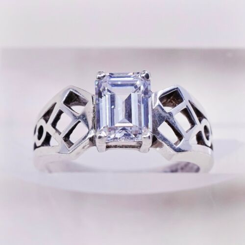 Sz 6.75 Vtg Sterling silver handmade ring, 925 silver Engagement band W/ CZ
