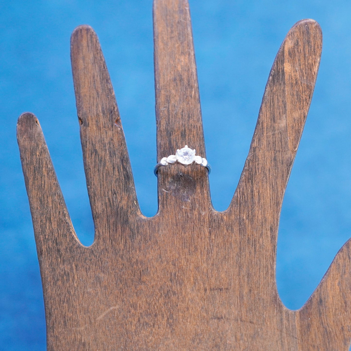 Size 6, vintage Sterling 925 silver handmade engagement ring with cz