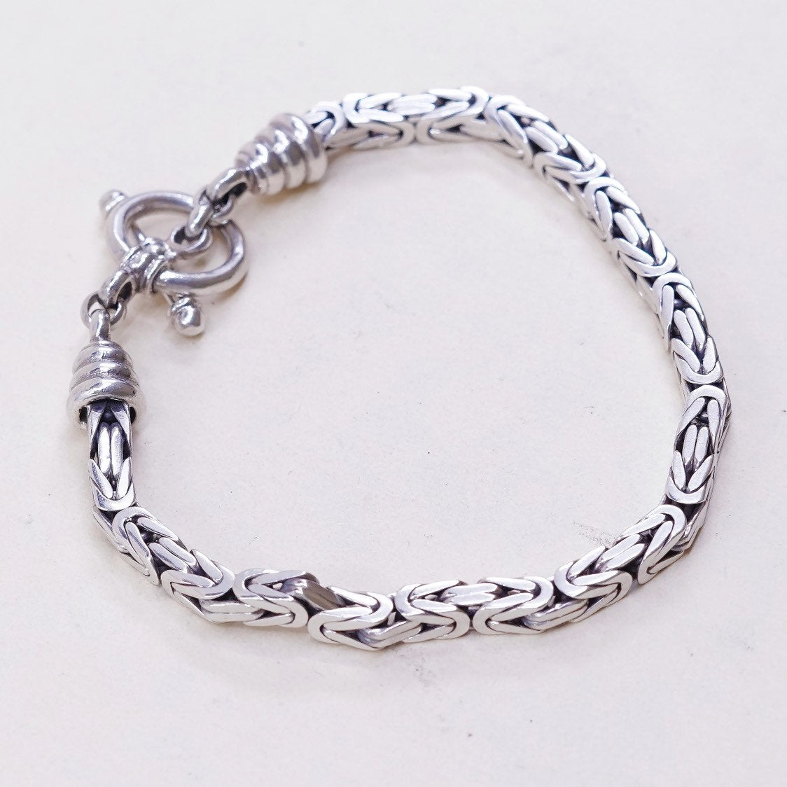 7.25", VTG Sterling silver handmade bracelet, 925 Byzantine, birdcage chain