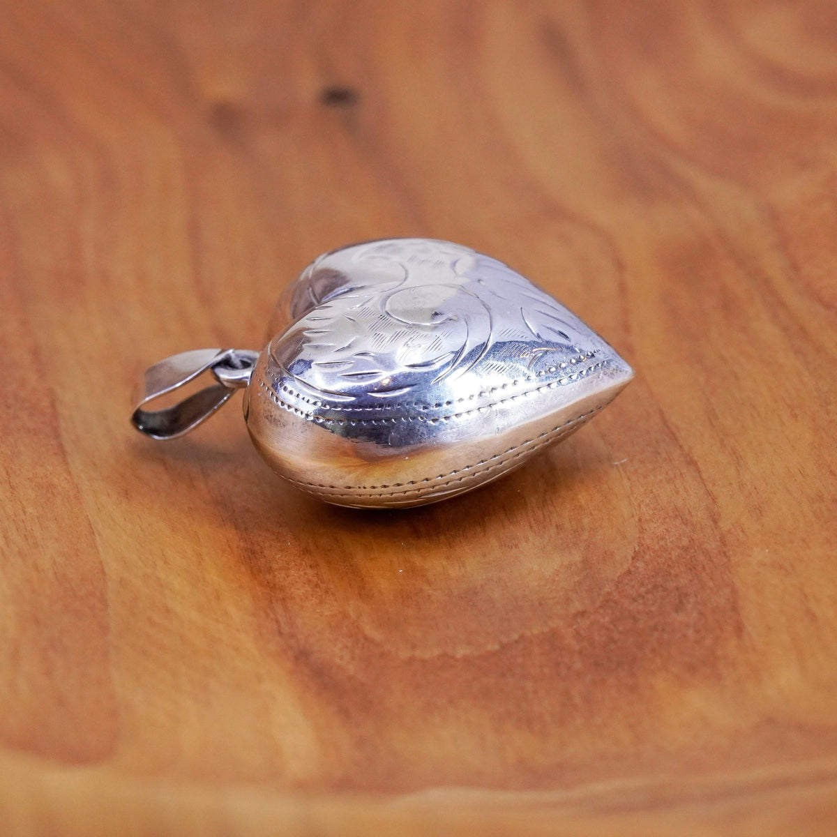 Vintage Sterling silver handmade heart pendant, puffy 925 big heart