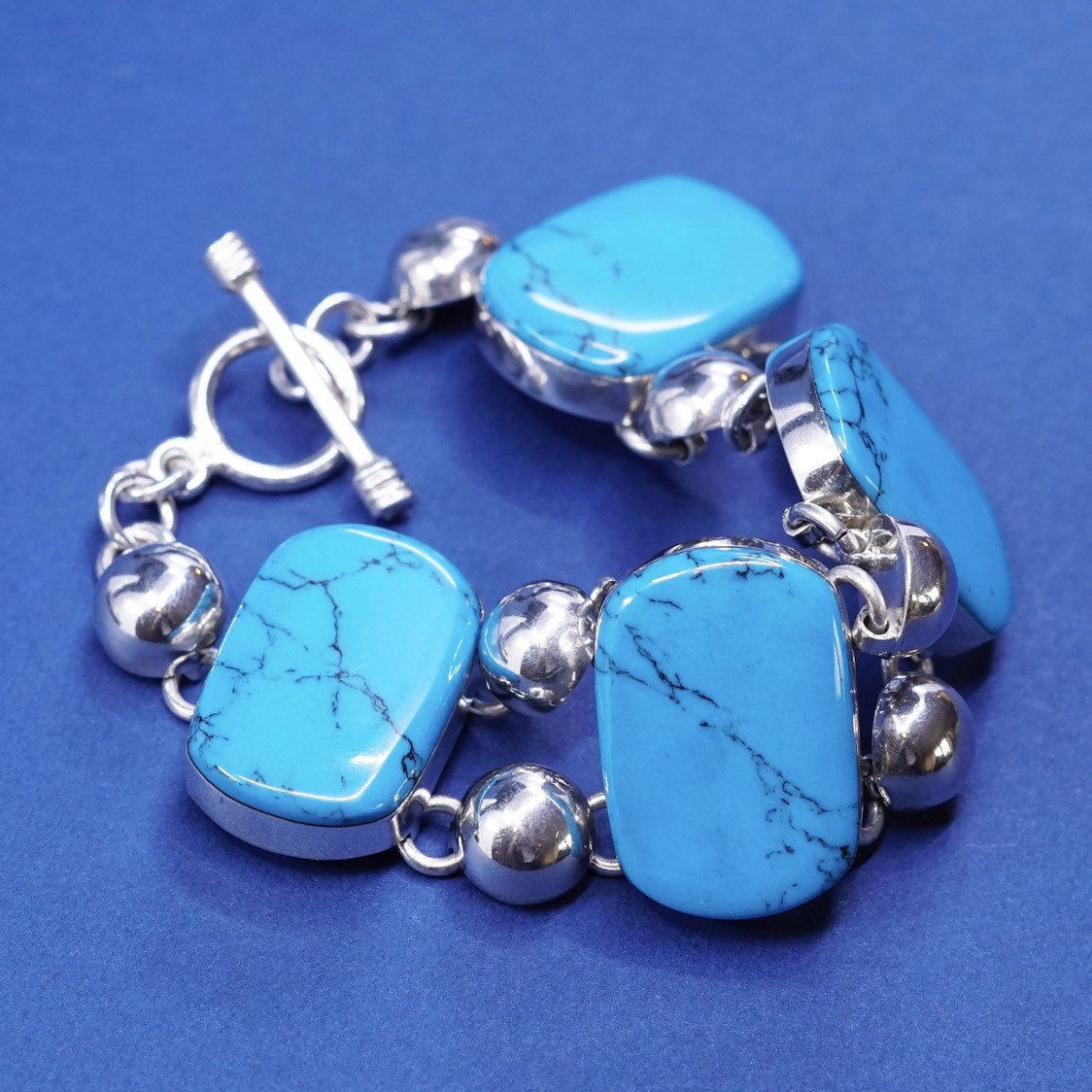 6.5”, mexico sterling silver handmade bracelet, 925 w/ turquoise toggle closure
