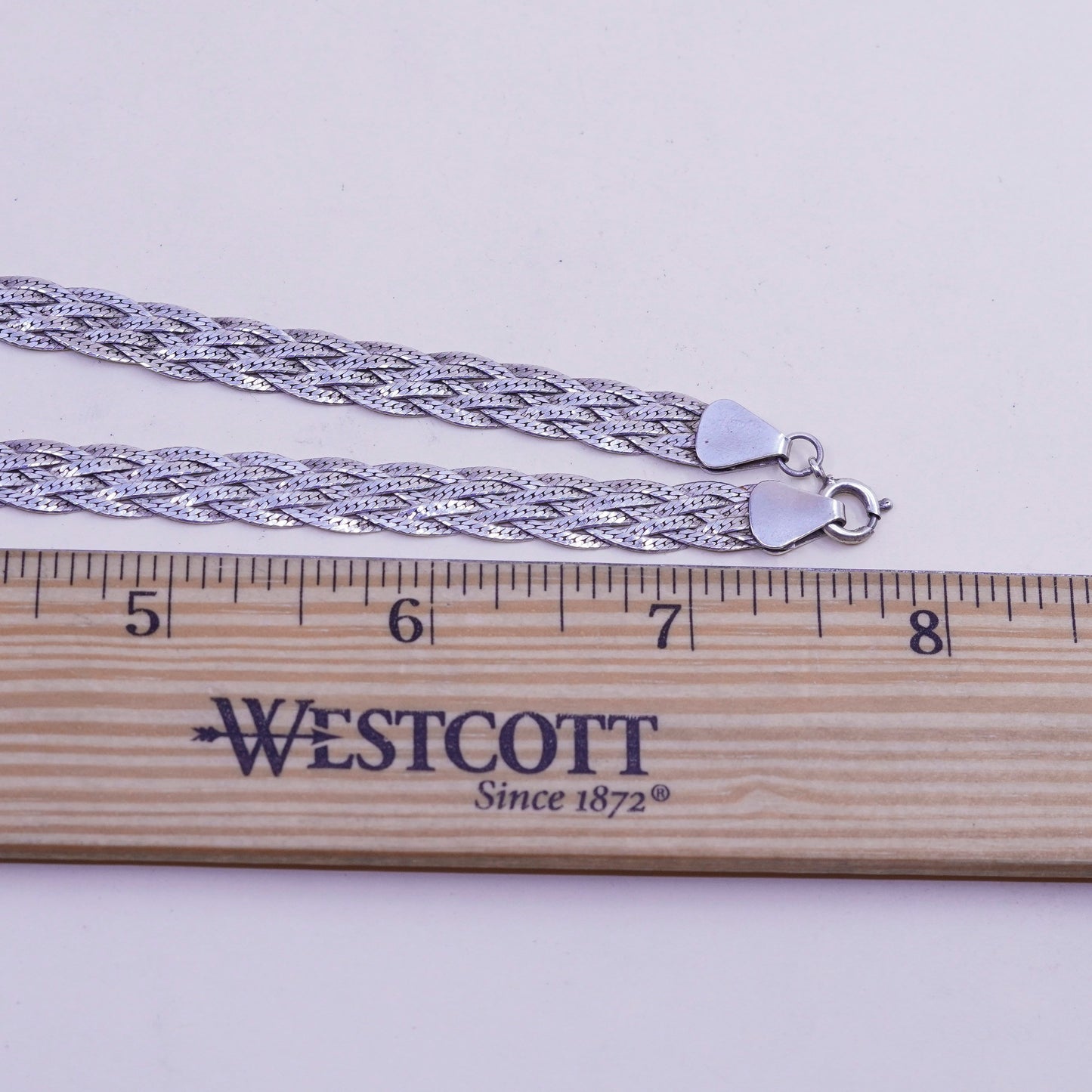 16”, Vintage sterling silver necklace, 925 woven braided herringbone link chain