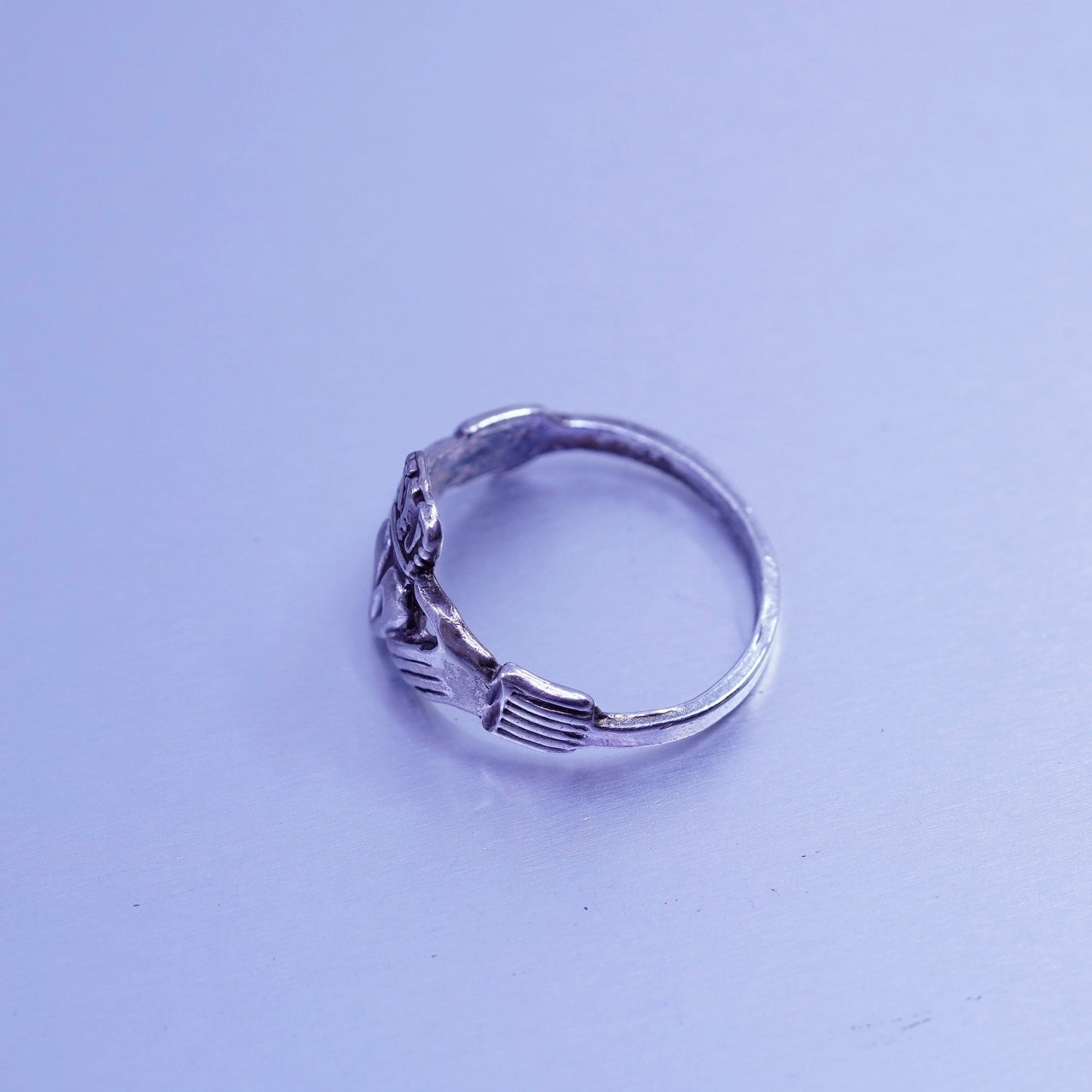 Size 7.25, Irish Claddagh friendship Sterling 925 silver ring, holding heart