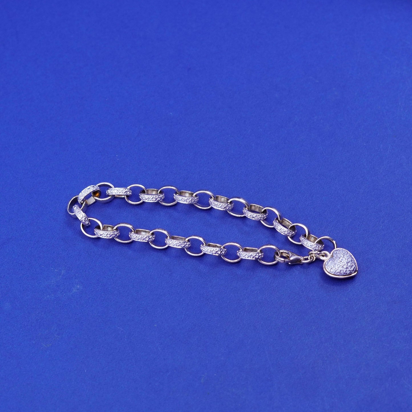 7”, vermeil gold filled sterling silver tennis bracelet, 925 chain heart charm