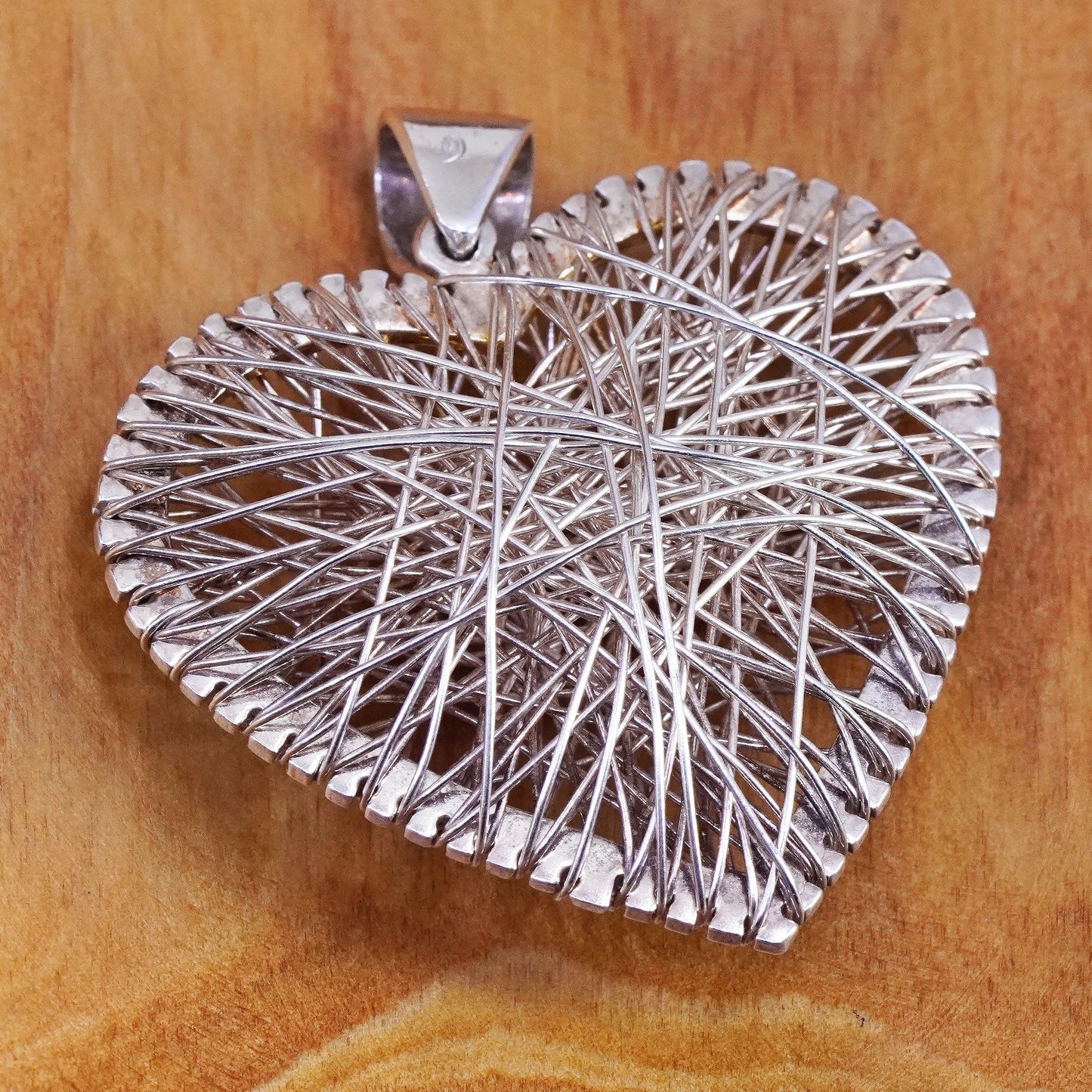 Vintage Sterling silver handmade pendant, 925 filigree puffy heart pendant