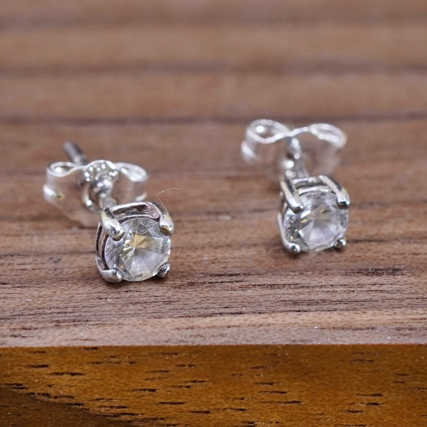 3mm, Vintage Sterling silver handmade earrings, 925 amethyst round studs