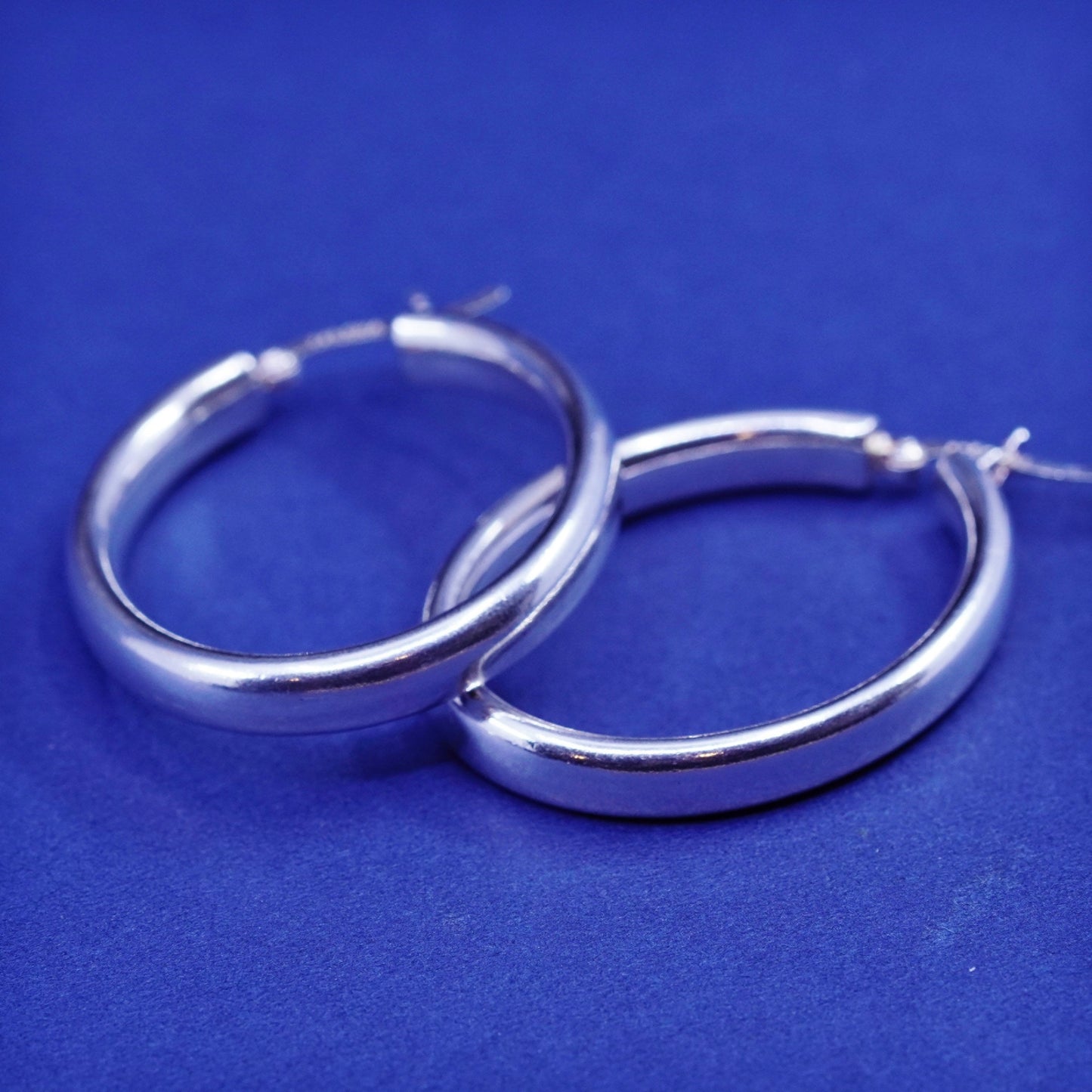 1.5”, vintage Sterling silver handmade hoop earrings, bold 925 huggie