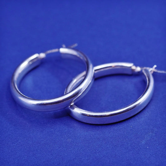 1.5”, vintage Sterling silver handmade hoop earrings, bold 925 huggie